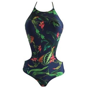 Cia Maritima Navy Blue Tropical Floral Monokini
